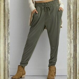 American Eagle Outfitters Joggers Ruched Ankle Olive Green Knit S Casual Soft